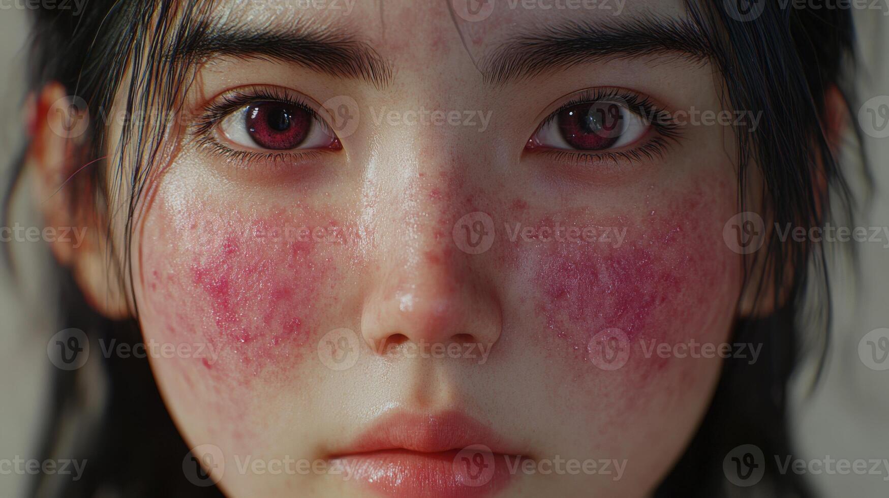Close-up view of a young person with striking features and unique skin texture photo