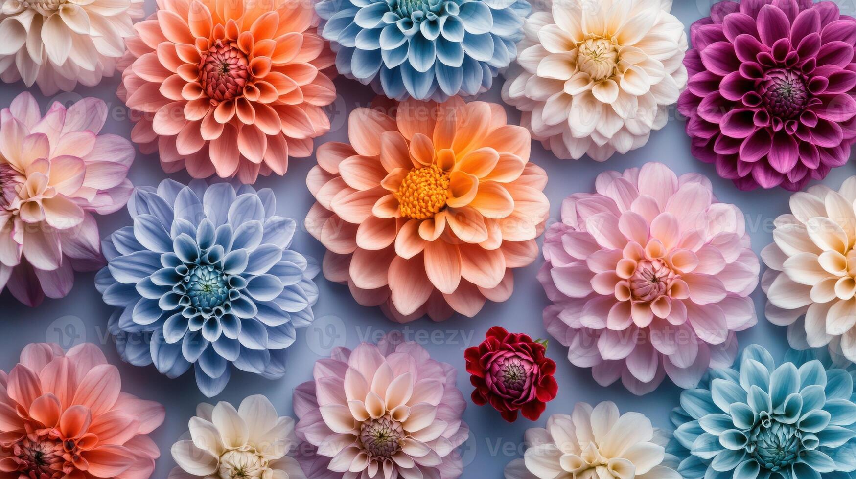 Vibrant display of colorful flowers arranged on a light background photo