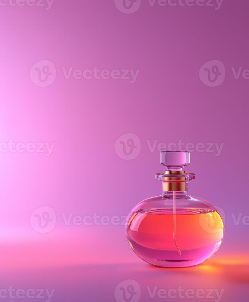 Elegant perfume bottle with vibrant hues on a soft pink background photo