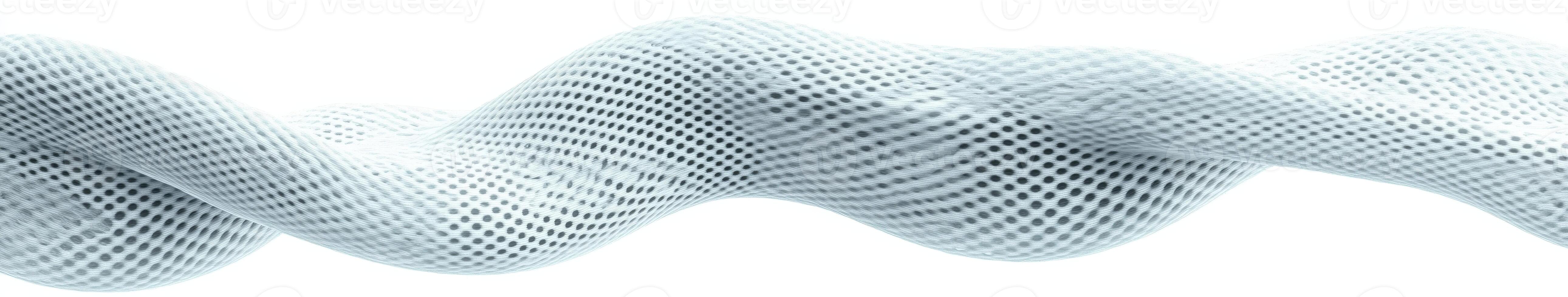 Unique white mesh fabric twisted in an abstract formation on a light background photo