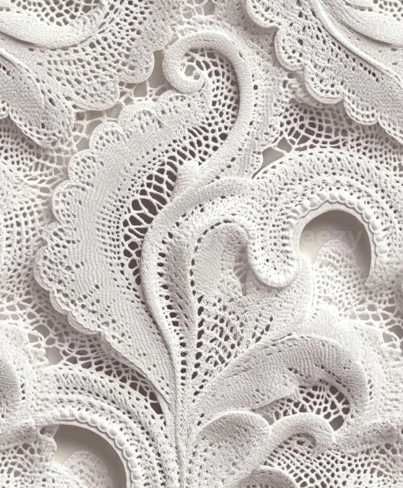 Intricate white lace pattern showcasing elegant design and craftsmanship photo