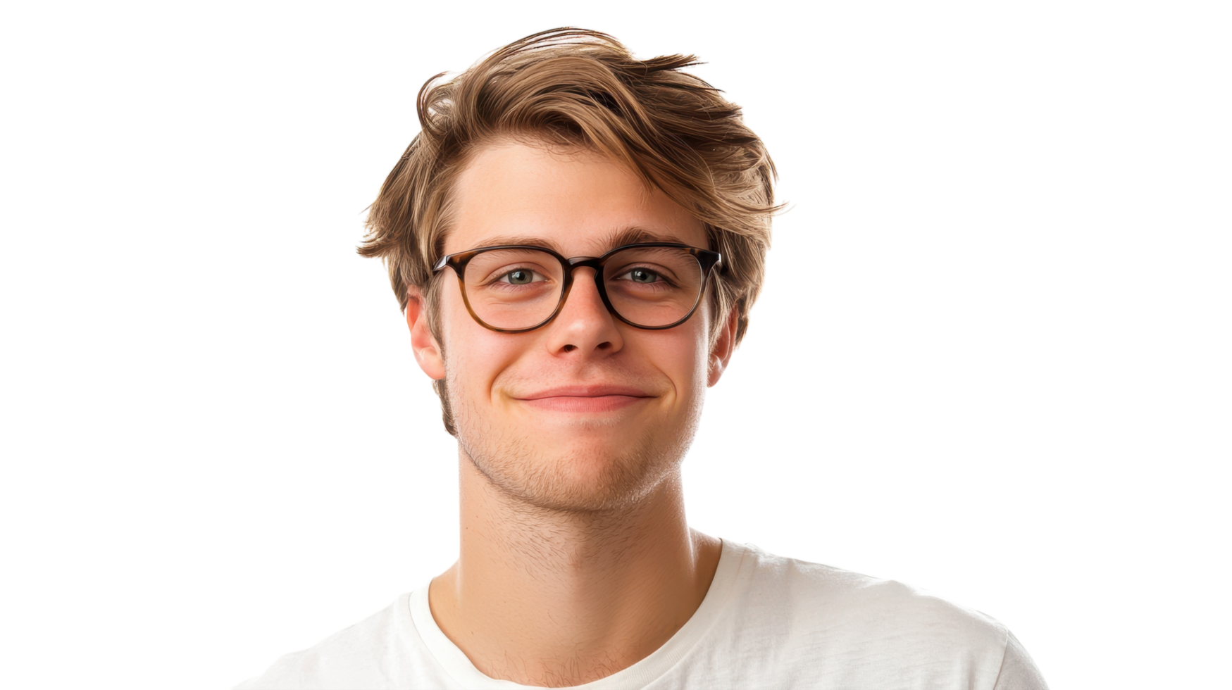 A young man with glasses on a black background png