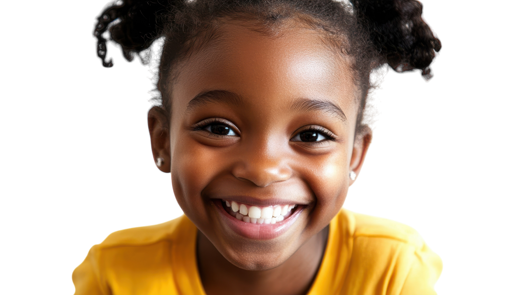 A young girl smiles while wearing a yellow shirt png