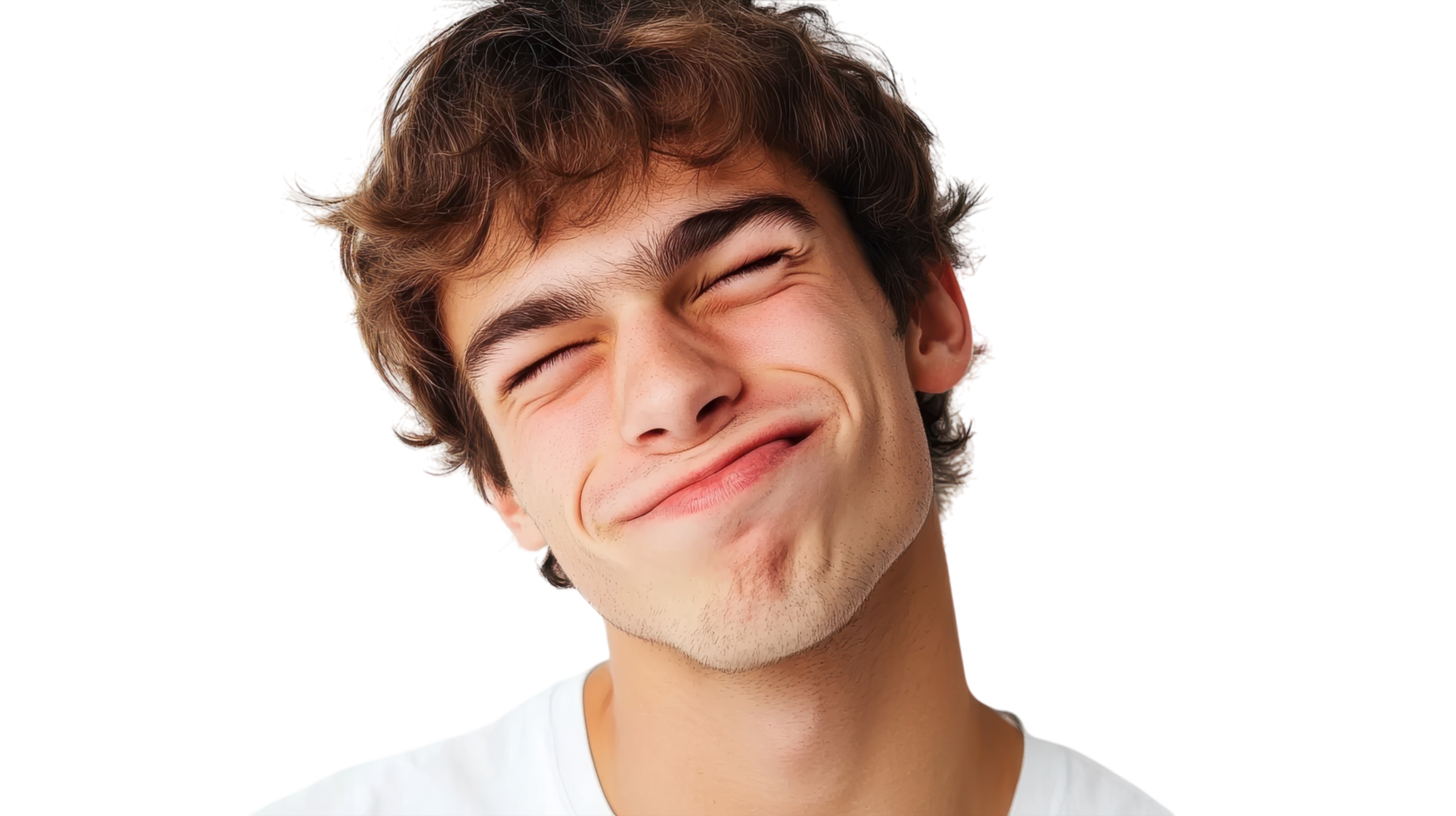 A man is making a funny face with his eyes closed png