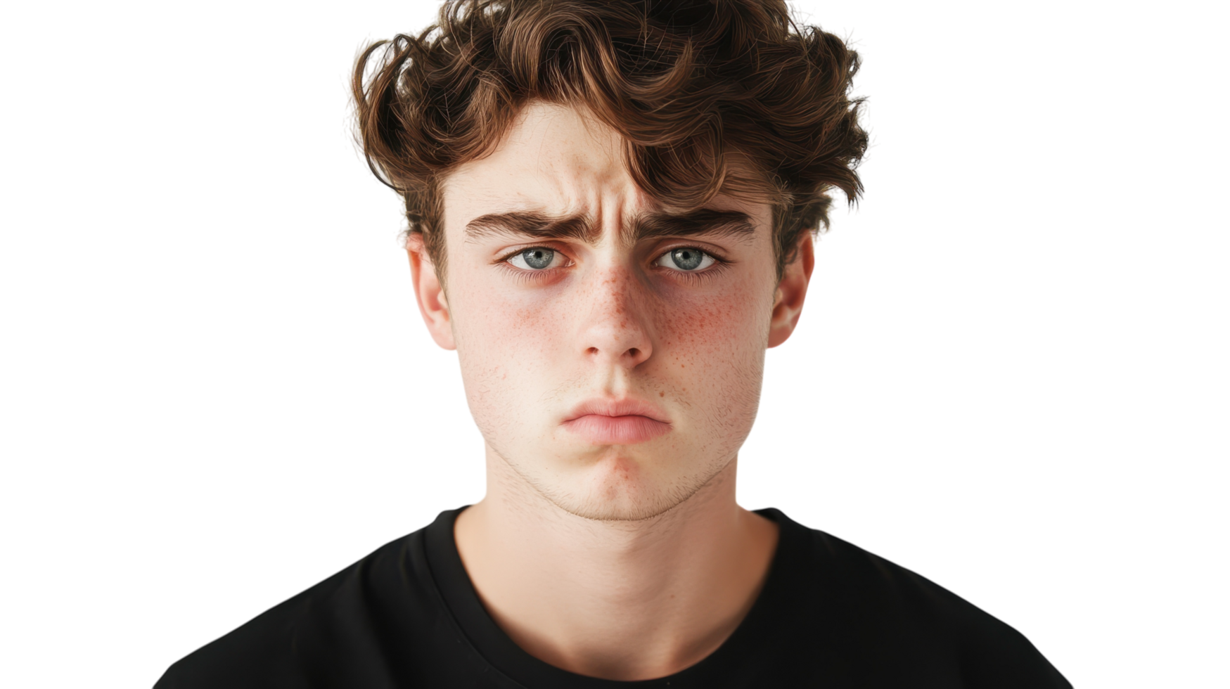 A young man with curly hair and a black shirt png