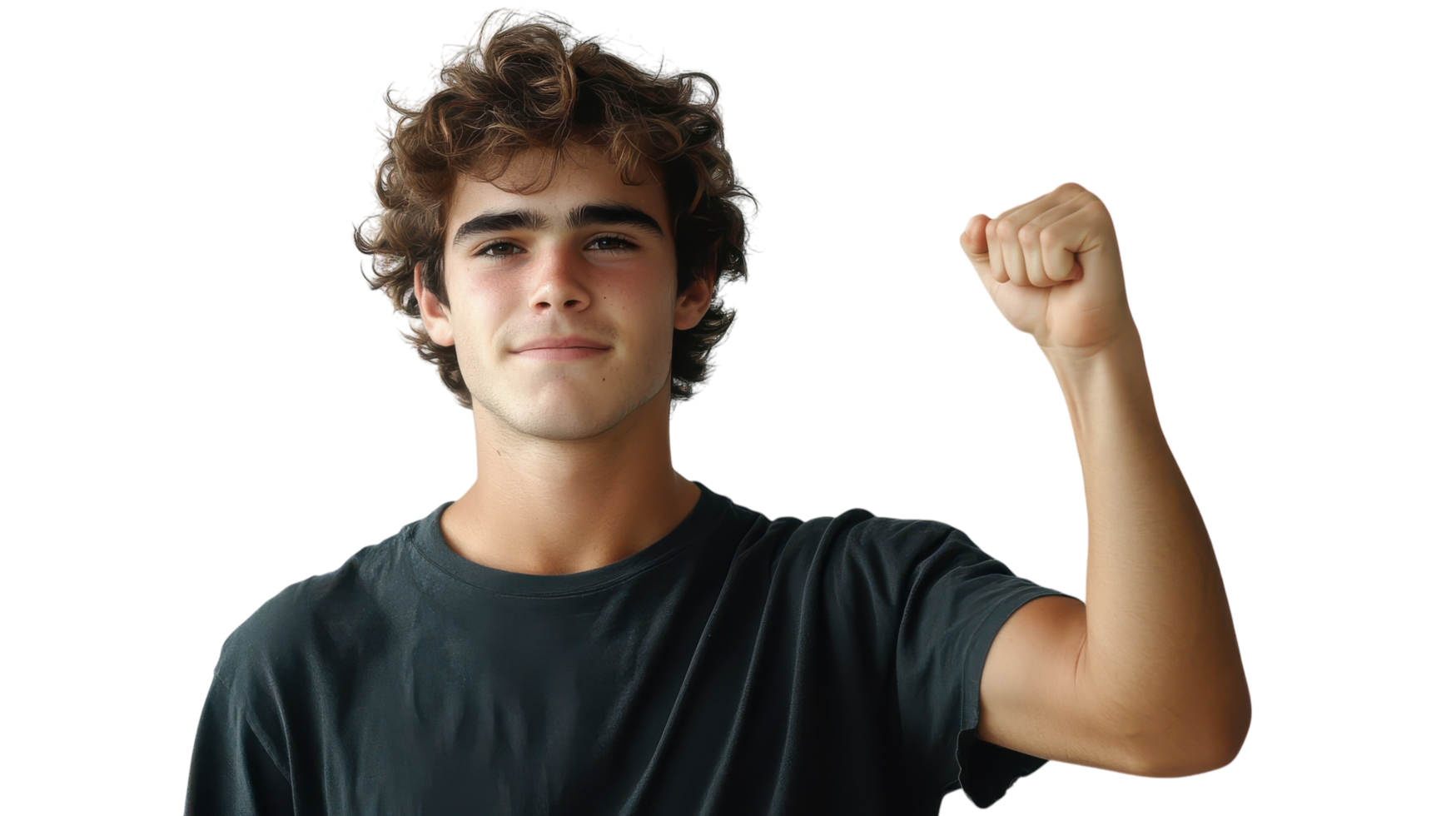 A young man with his fist raised in the air png