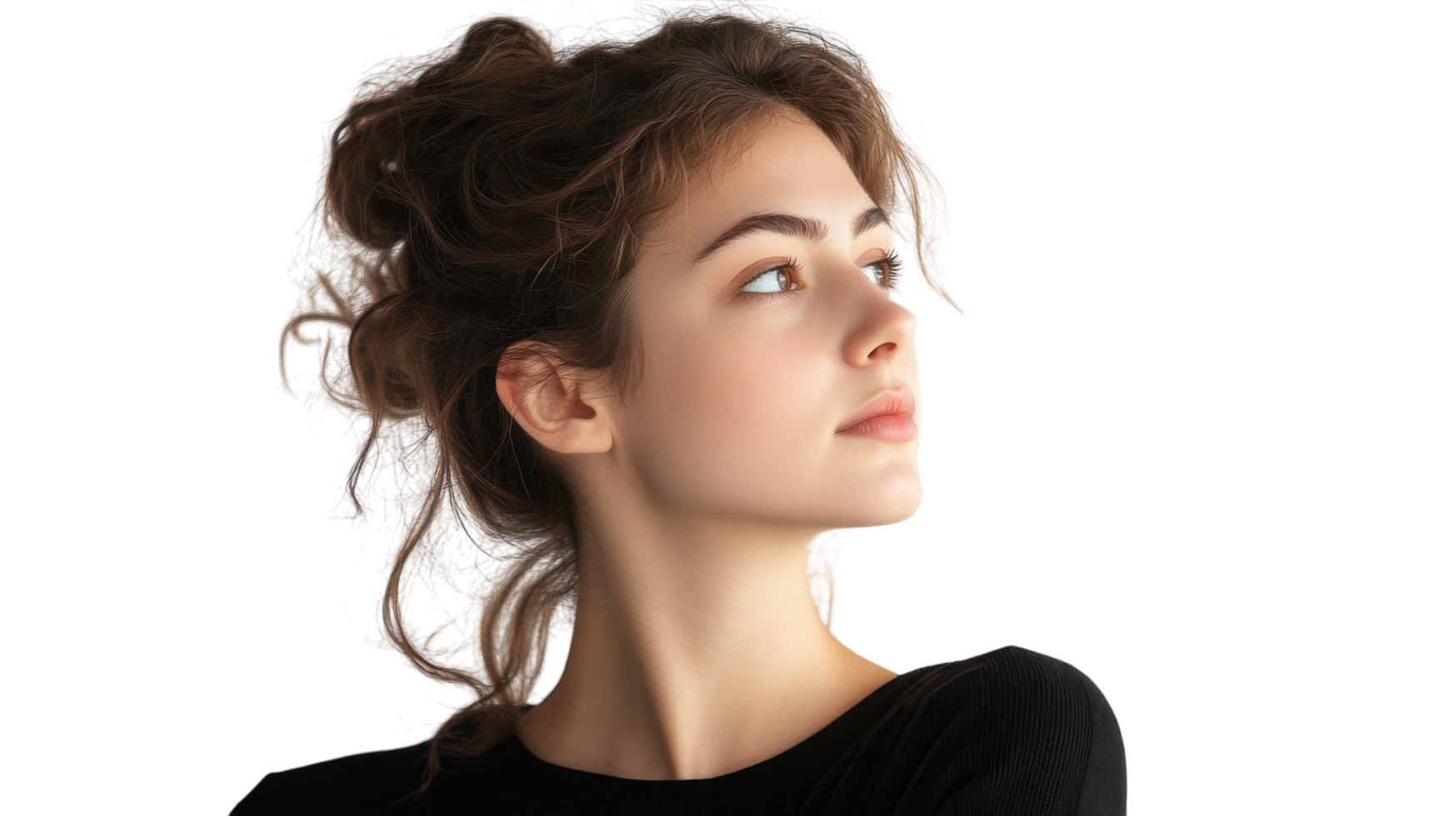A woman with her head tilted up looking up png