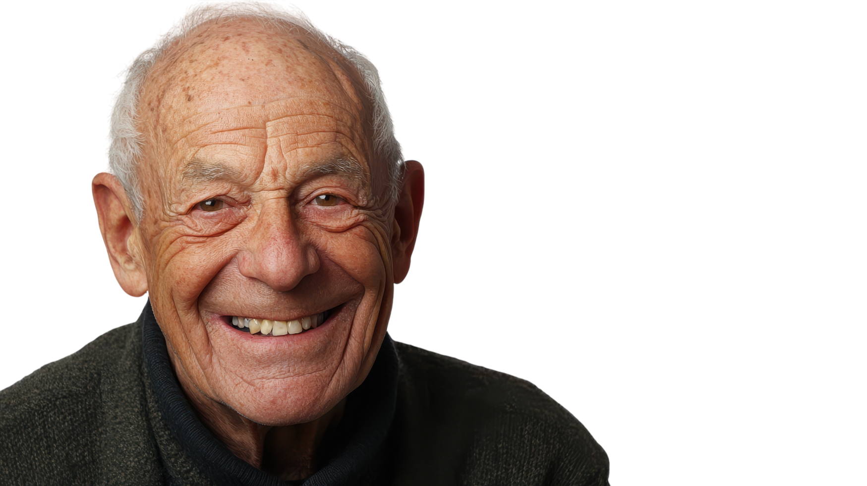 An older man smiling in front of a black background png