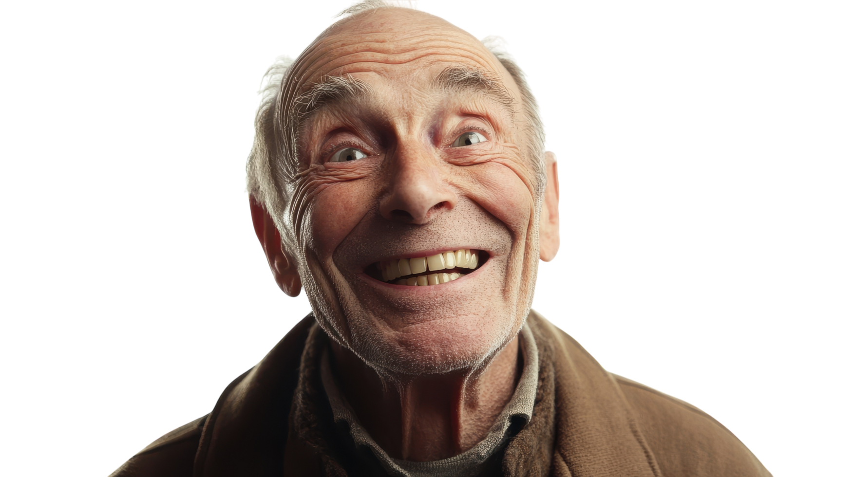 An older man smiling with his eyes wide open png