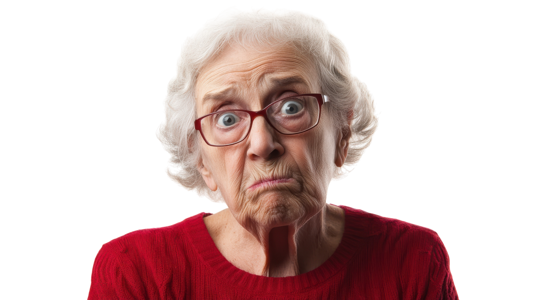 An older woman with glasses and a red sweater png