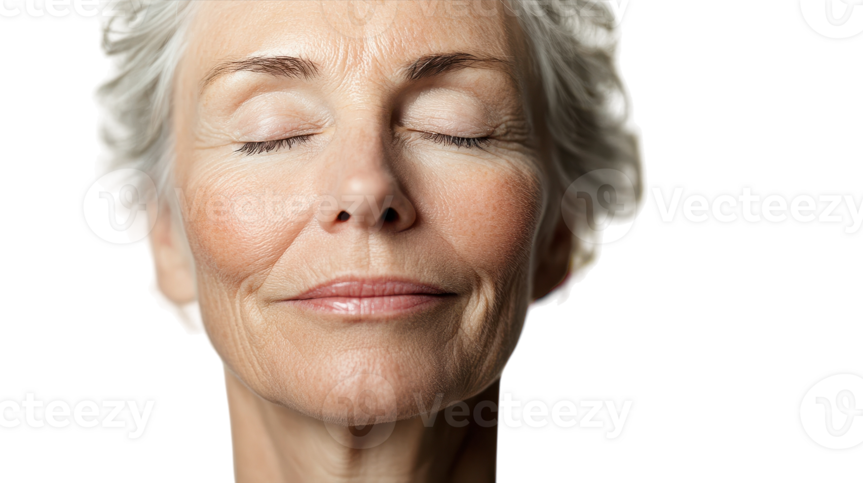 A woman with her eyes closed and her face open png