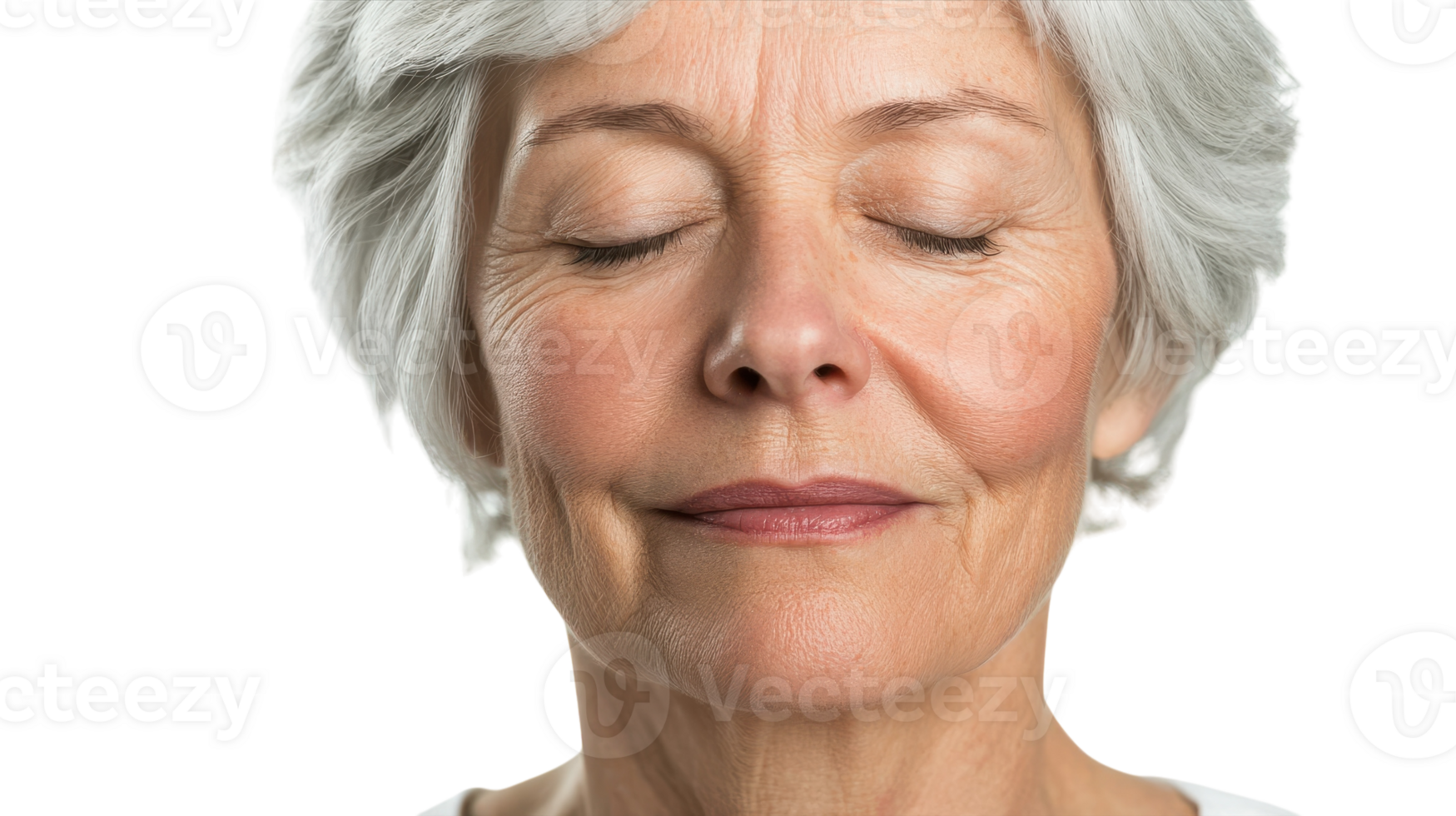 A woman with white hair and closed eyes png