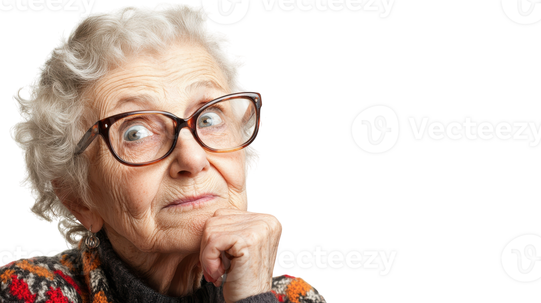 An older woman with glasses and a knit sweater png