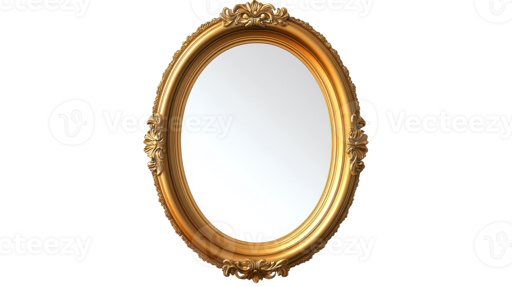 Gold oval mirror isolated on black background png