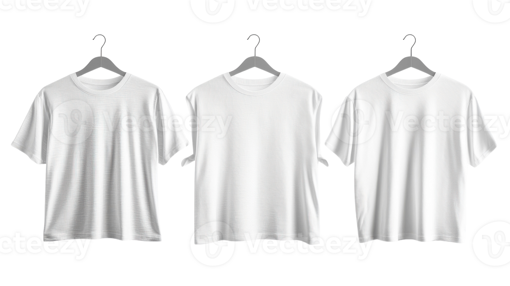 Three white t - shirts hanging on a hanger png