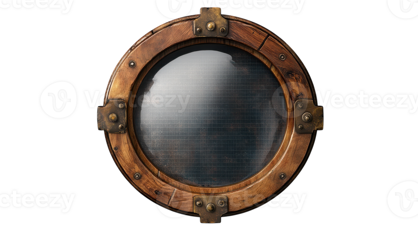 An old wooden porthole with a mirror inside png