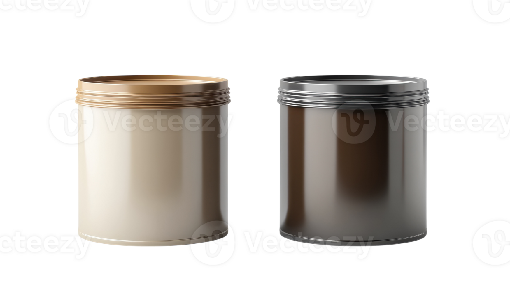 Two empty metal containers with lids on a black background png