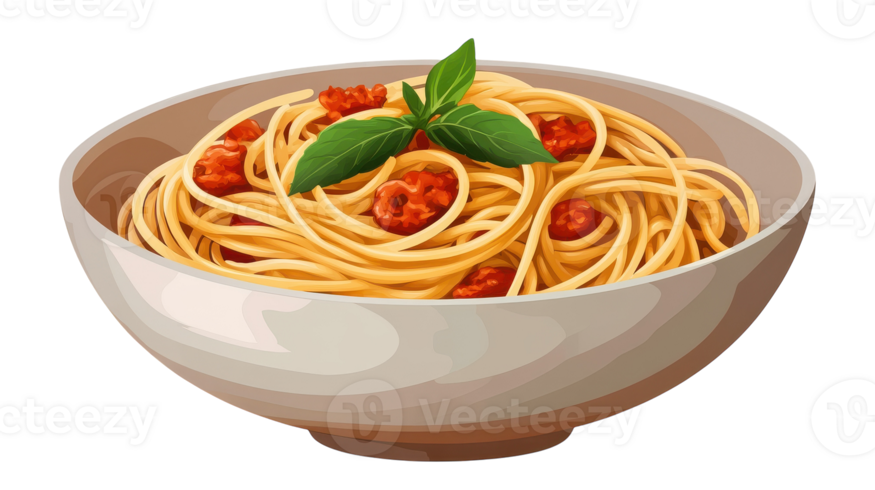 Spaghetti in a bowl with basil leaves png