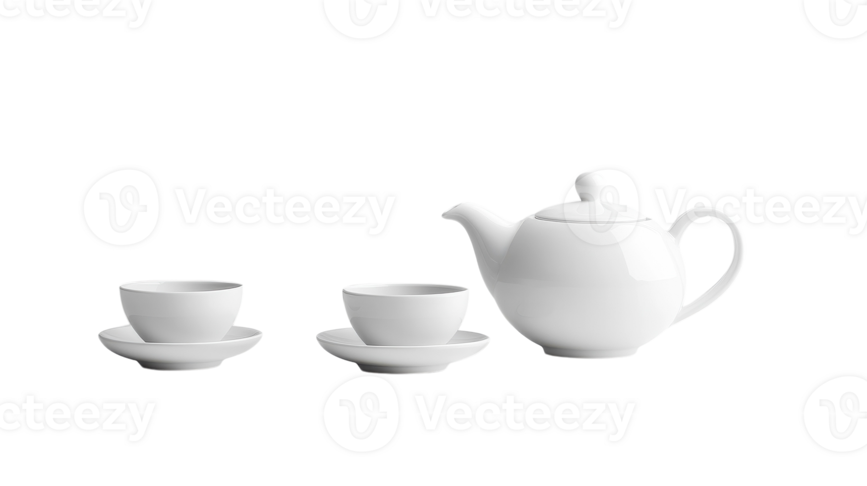 A white tea set on a black background png