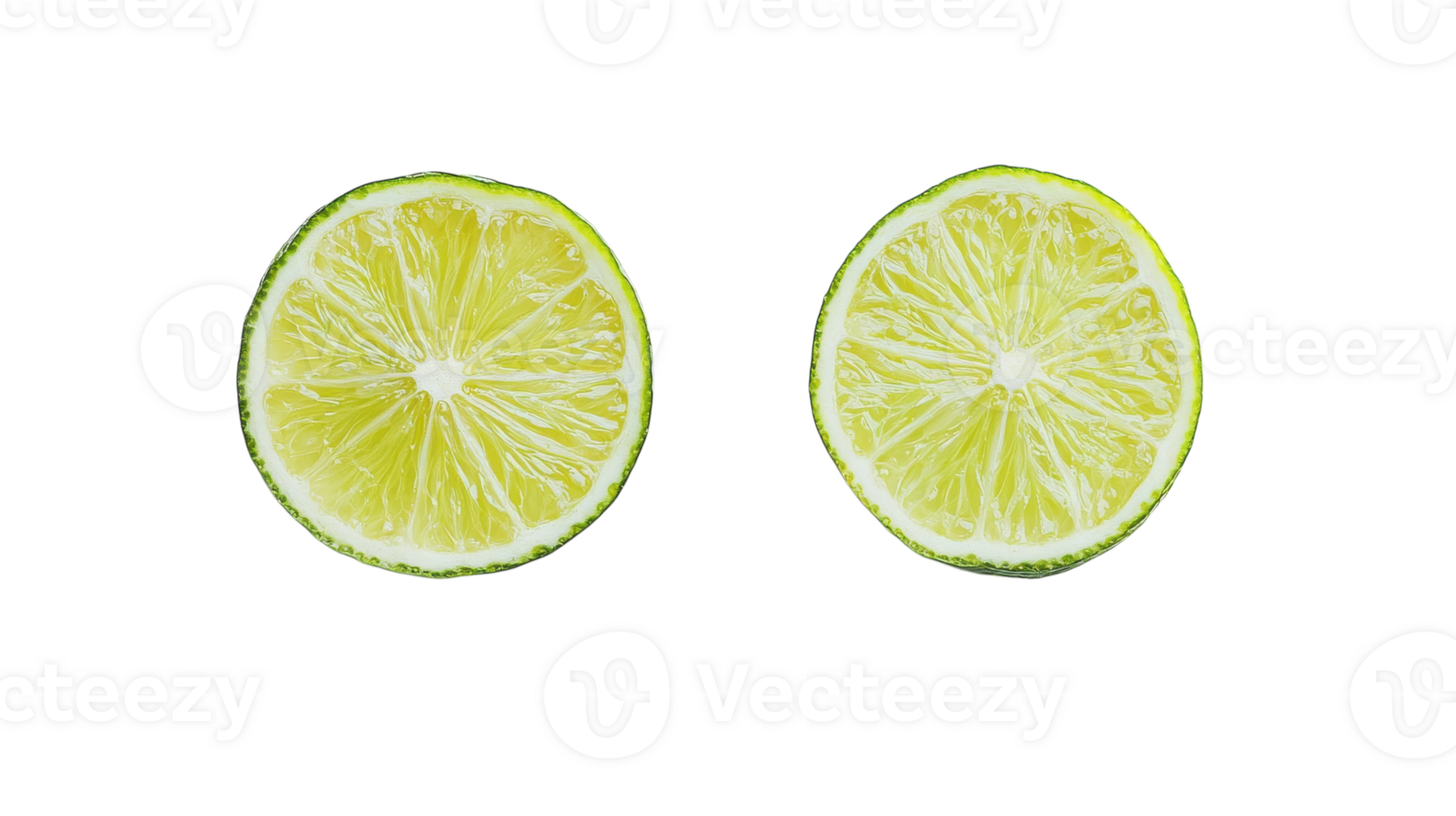 Detailed Image of a Fresh Green Lime Sliced in Half on a White Background for Culinary and Beverage Presentation. png