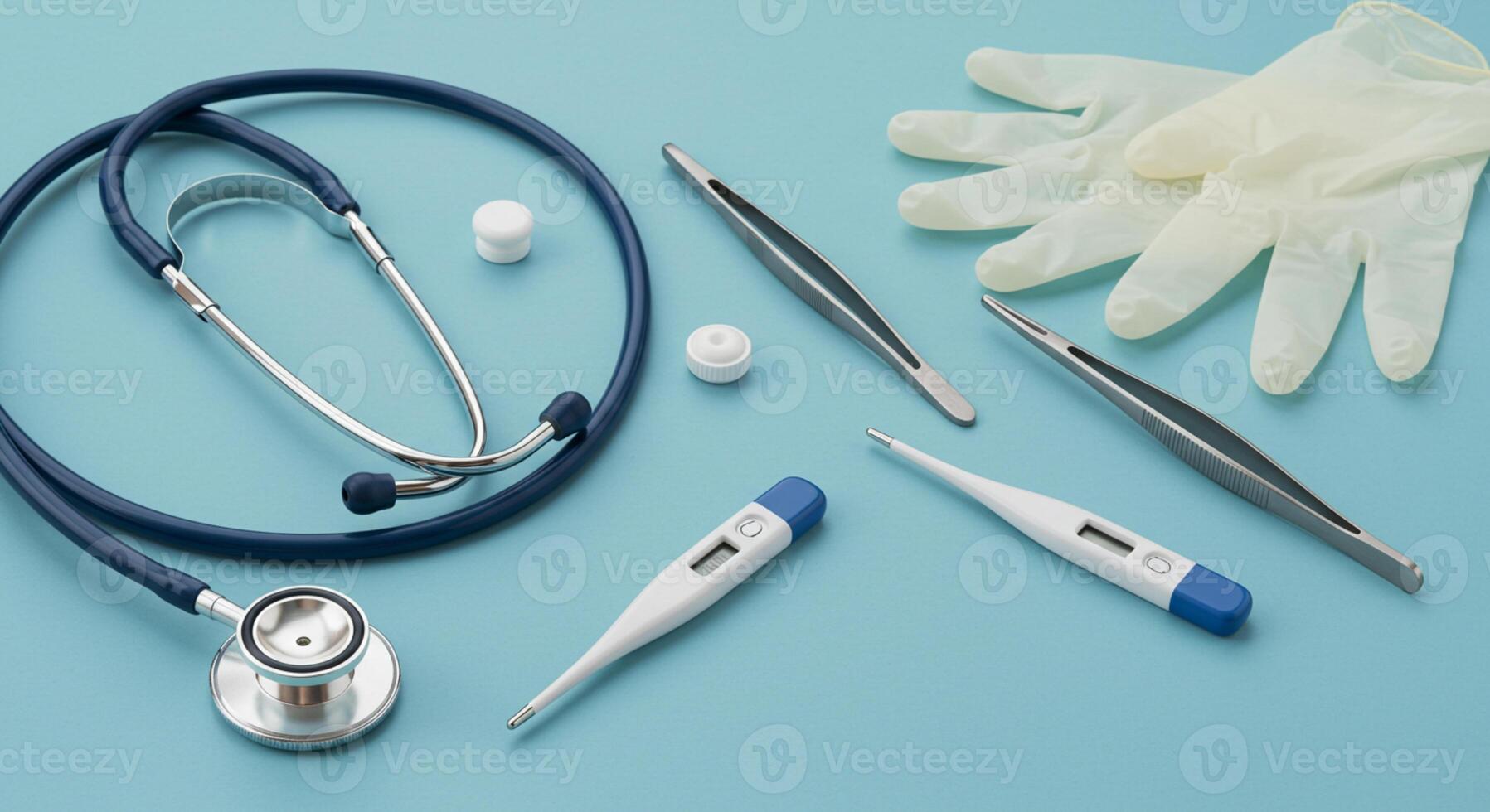 Doctor instrument on blue background photo