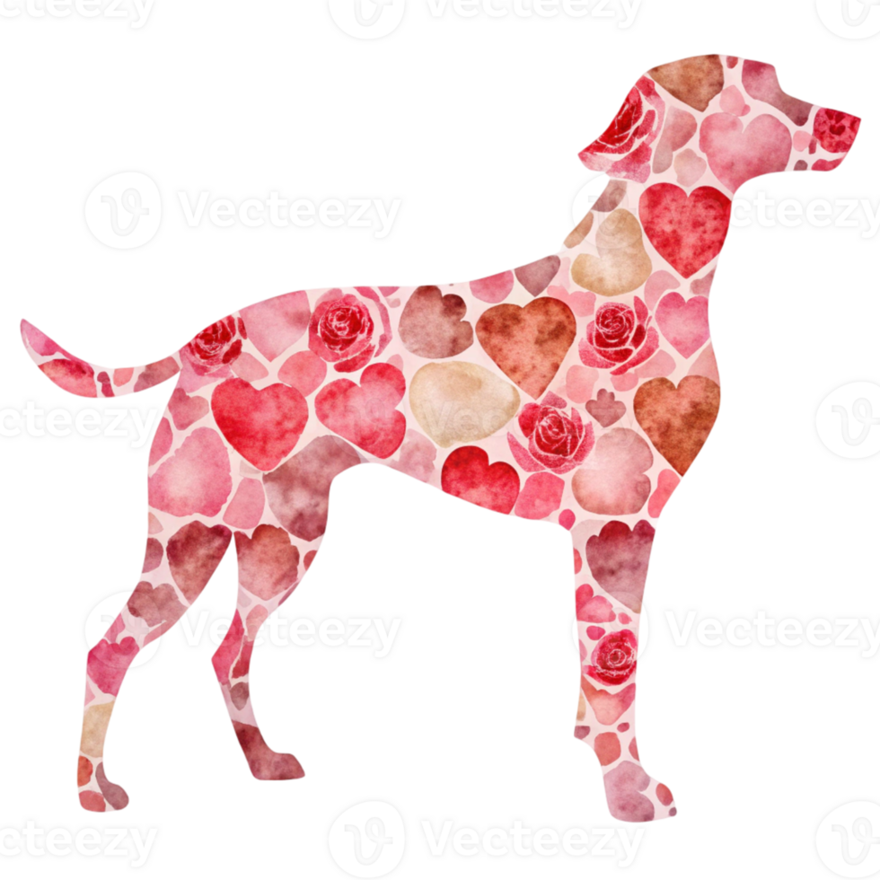 a dog silhouette with hearts on it png