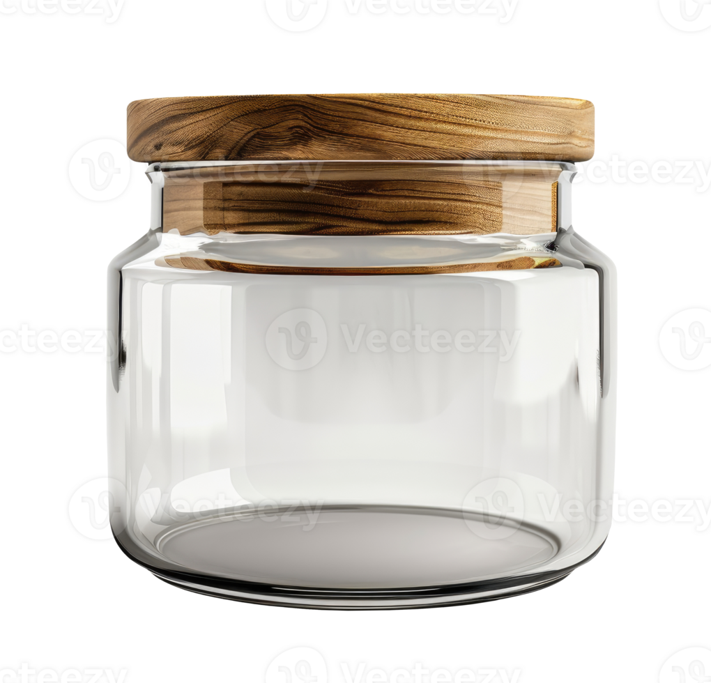 Empty small glass jar with wooden lid png