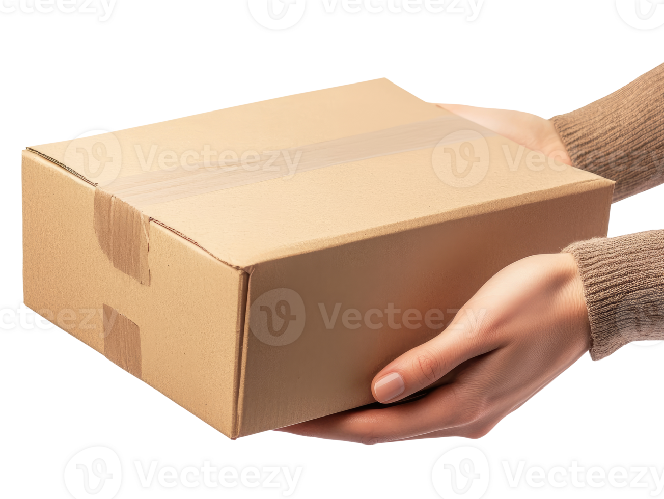 Hands holding cardboard box png
