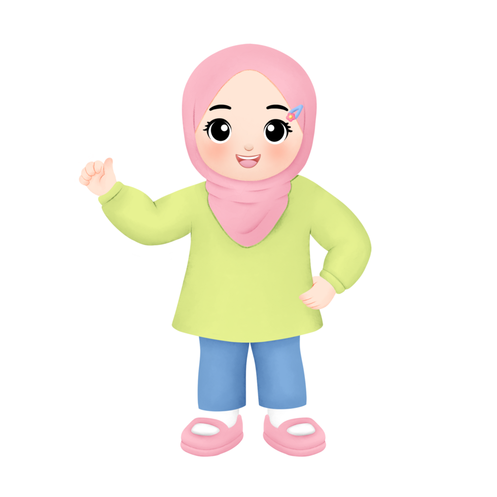 cheerful muslim kid celebrate ramadan watercolor illustration, agree gesture png