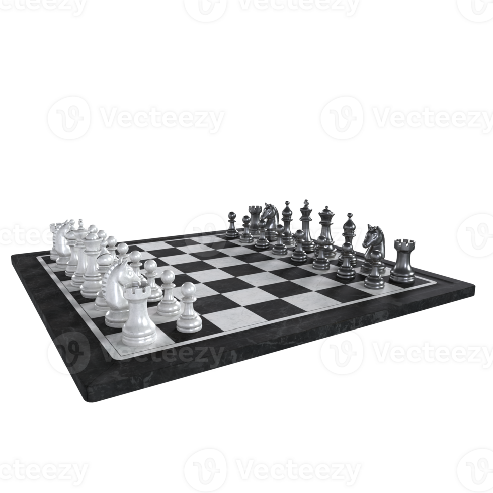 Classic chess set on black and white board ready for a game png