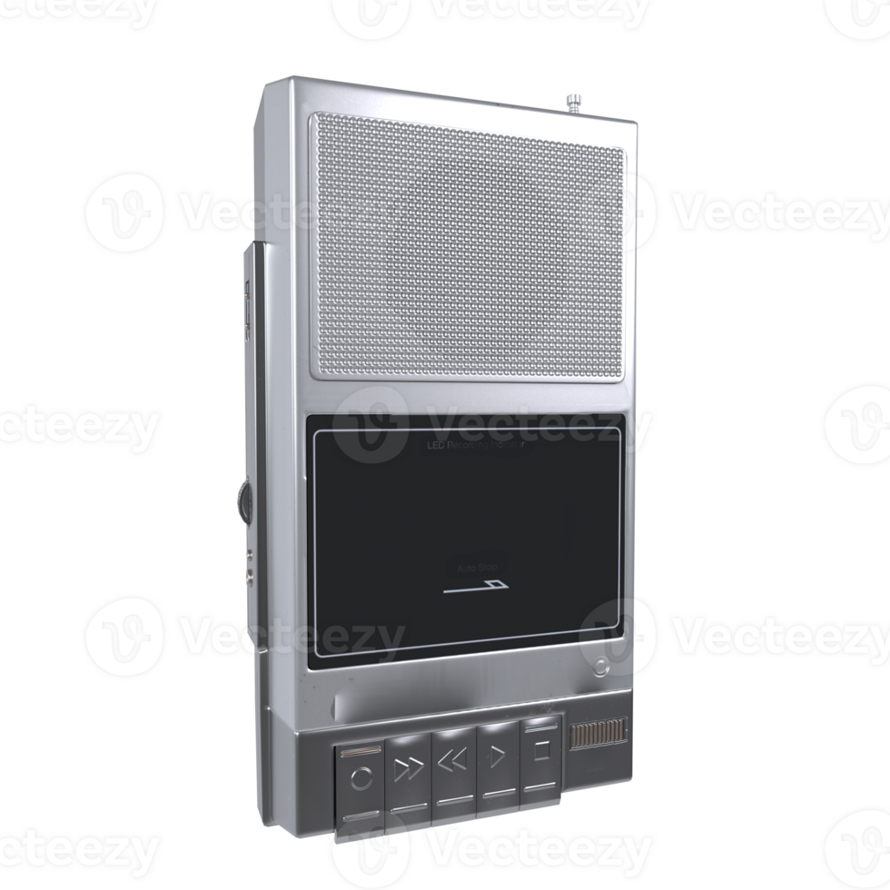 Vintage cassette player with silver finish isolated on transparent png