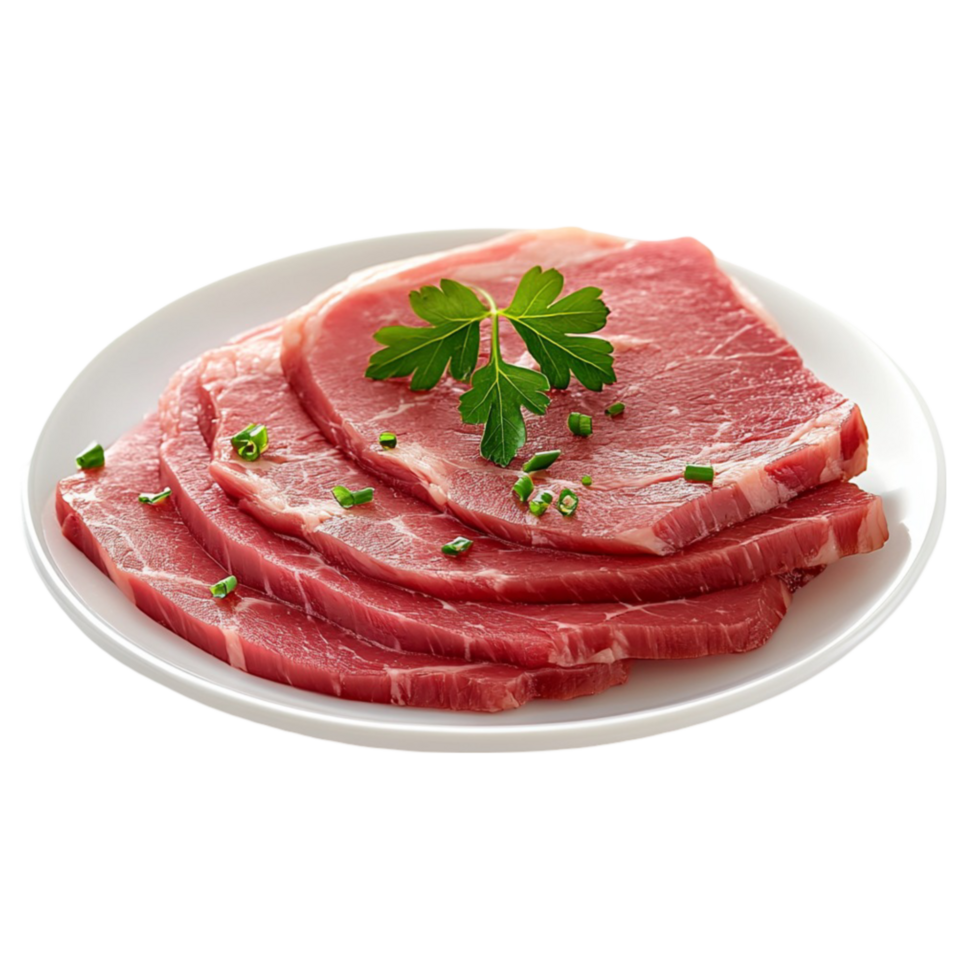 Raw Sliced Meat on a Plate Isolated png
