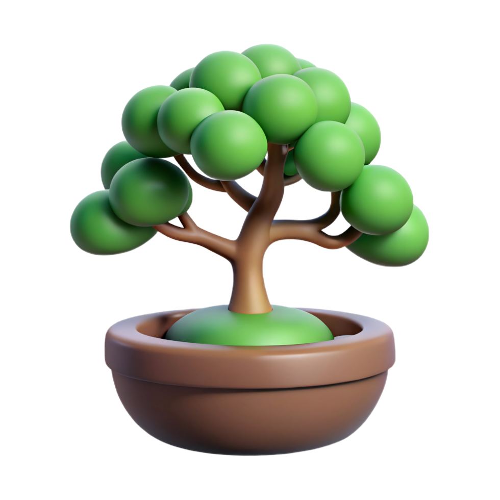 Cartoon Bonsai Tree A Delightful 3D Render for Websites and Apps png