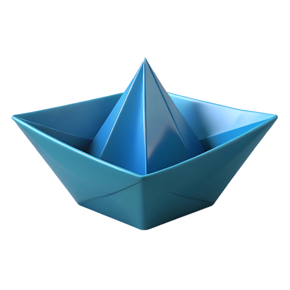 A Stunning 3D Render of a Blue Paper Boat, Ideal for Nautical Themes, Children Books, and Decorative Projects png