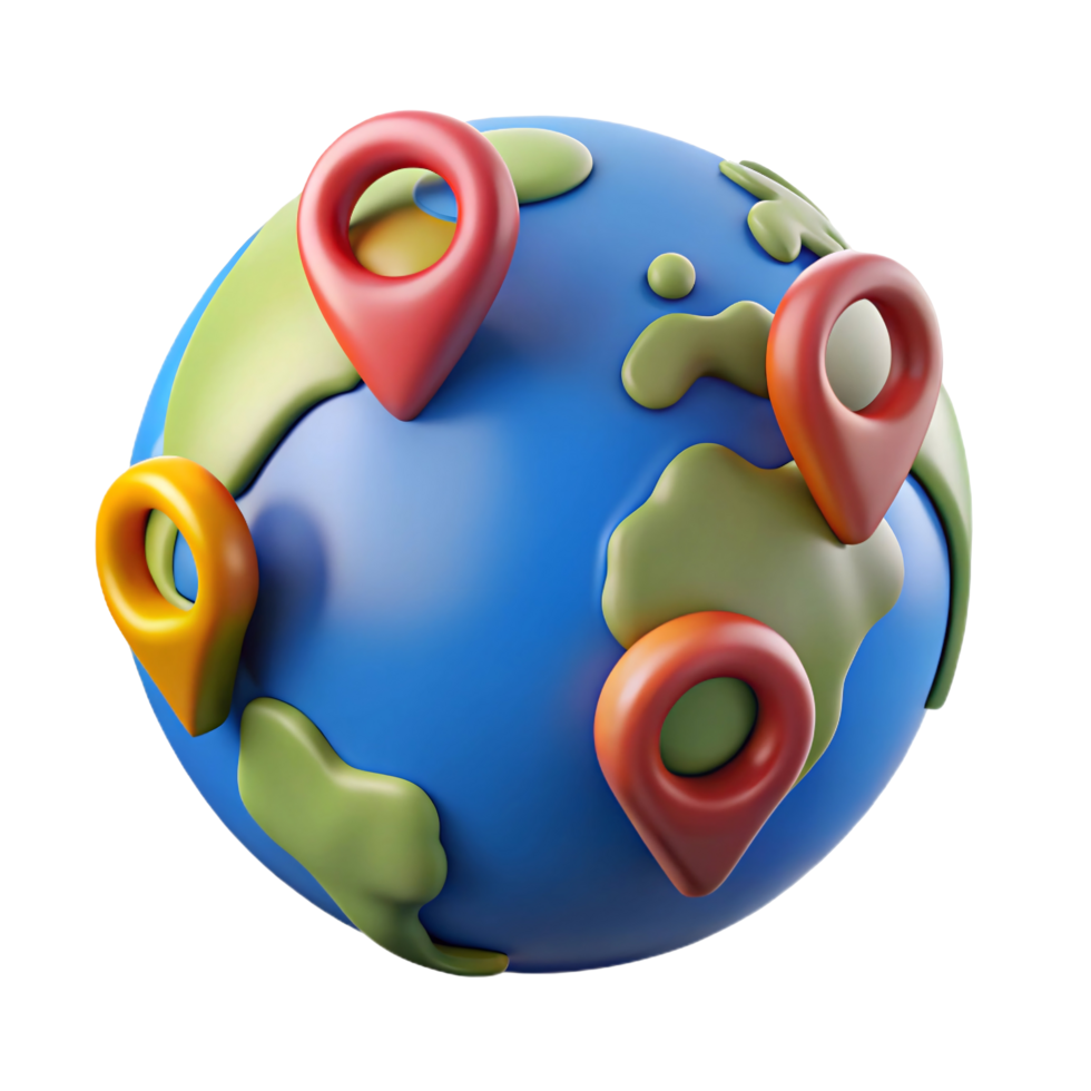 Global Positioning System A 3D Render of Earth with Location Markers for Navigation and Travel Applications png