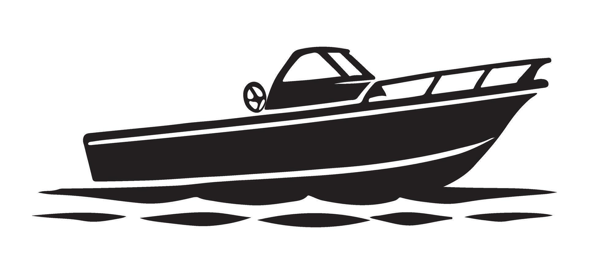 Modern Powerboat Silhouette Ocean Waves Watercraft Design vector