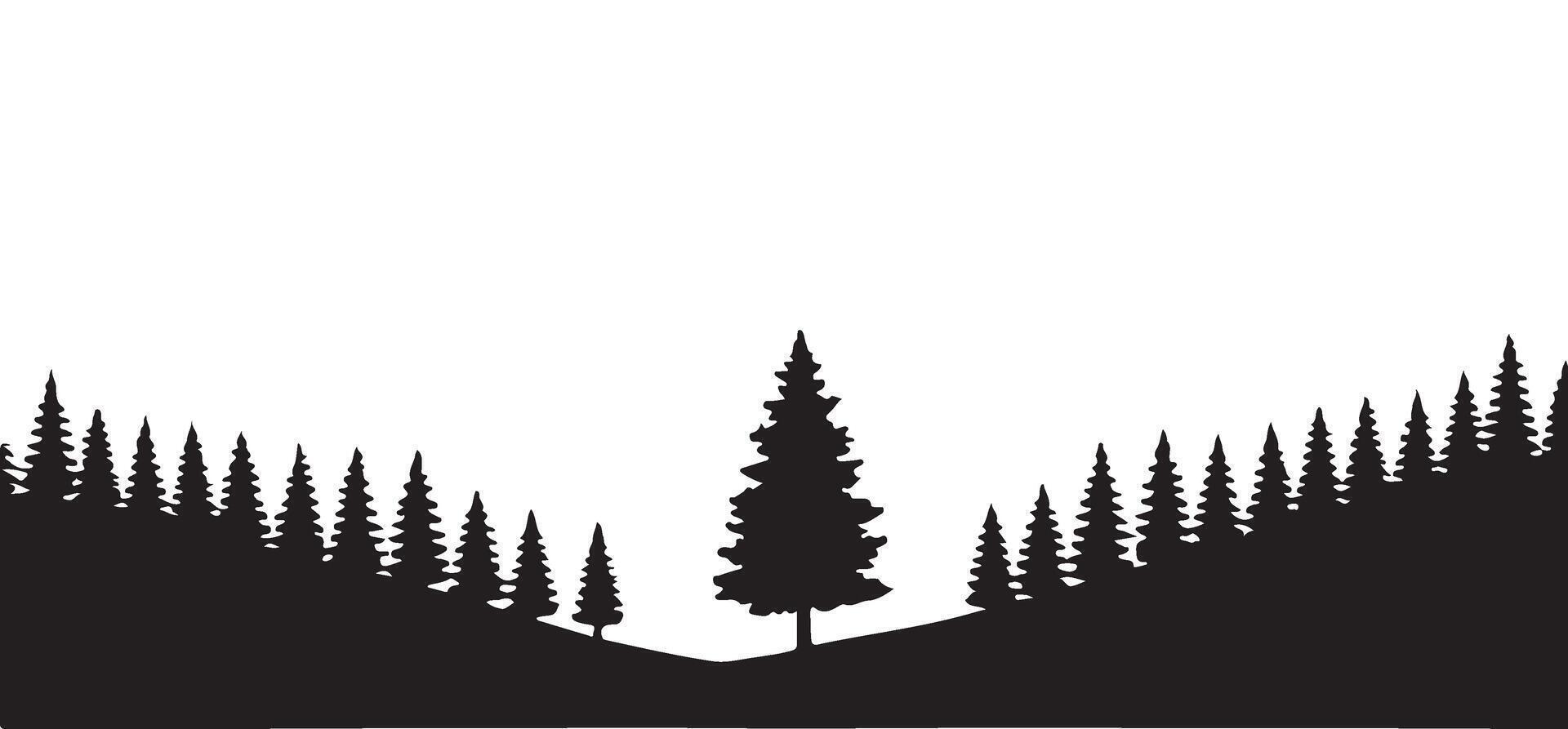Solitary Pine Tree in Forest Silhouette Illustration vector