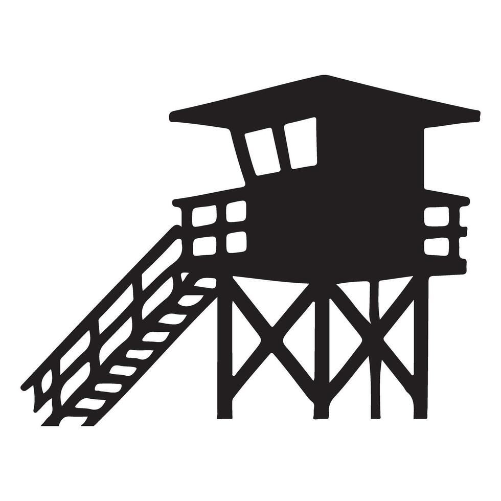 Lifeguard Silhouette Standing in a Beach Tower Illustration vector