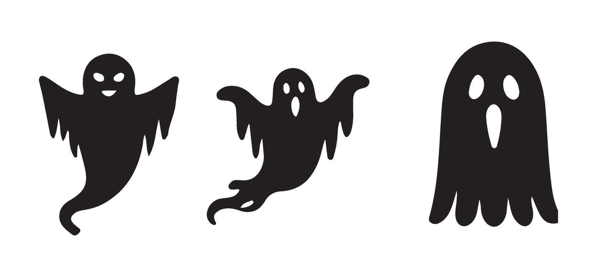 Set of Spooky Halloween Ghost Silhouettes vector