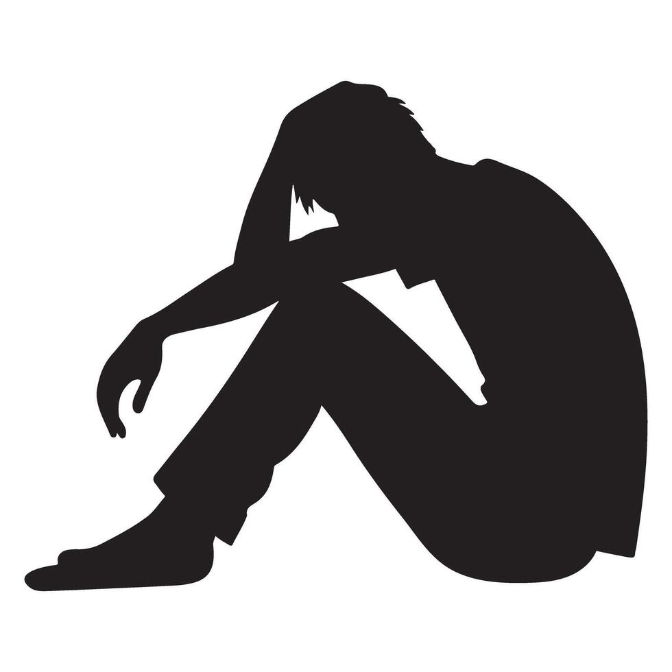 Silhouette of a Person Sitting in Despair vector