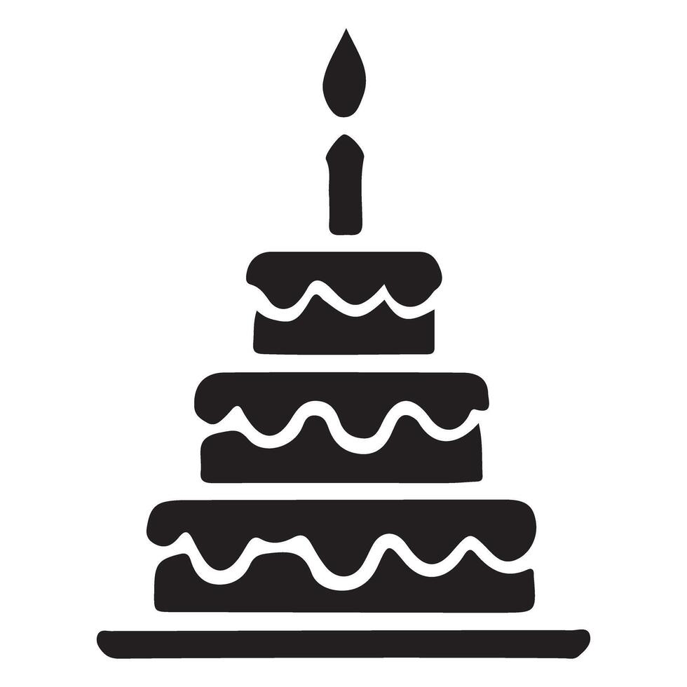 Three Tiered Birthday Cake with Candle Silhouette Illustration vector