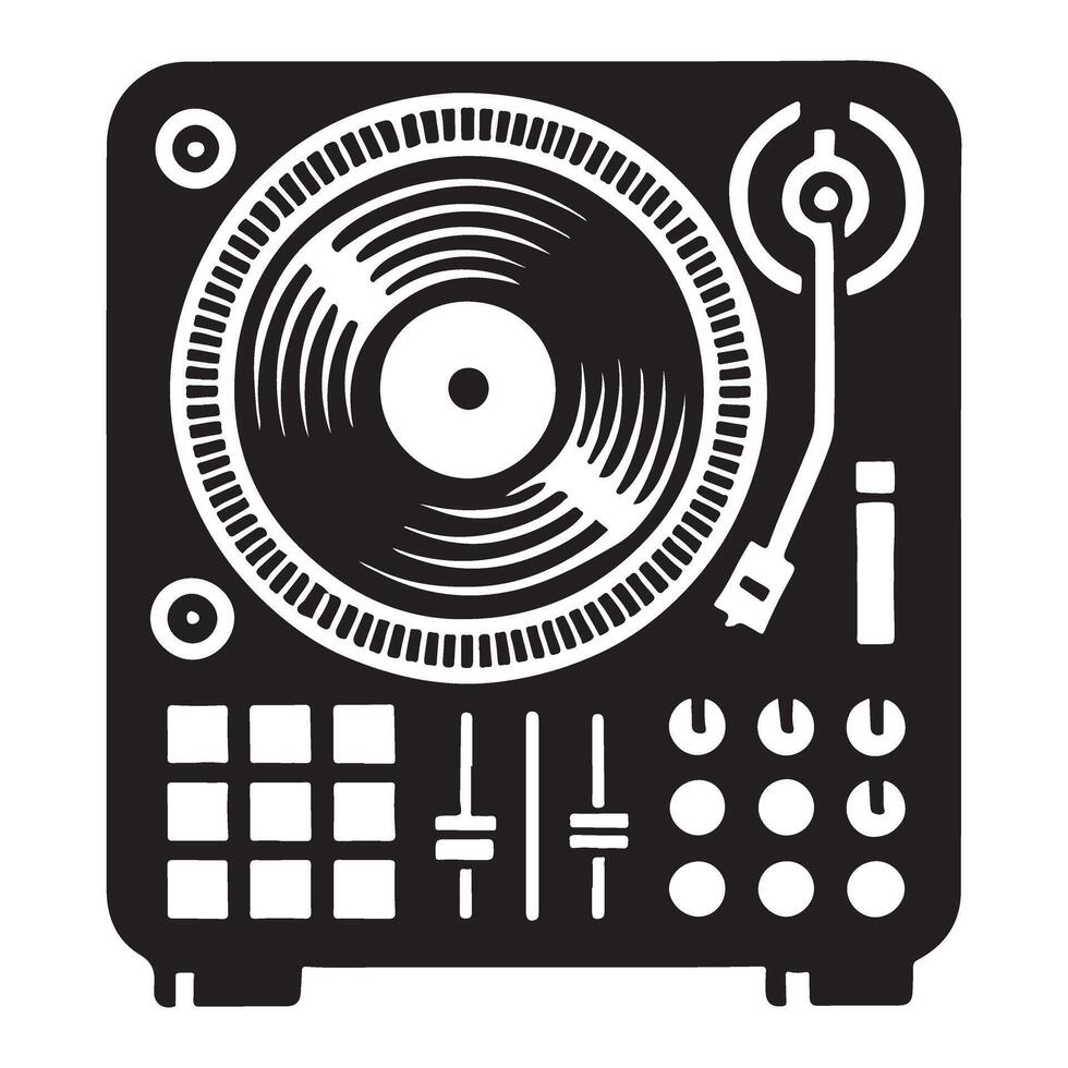 Professional DJ Turntable Silhouette with Controls Illustration vector