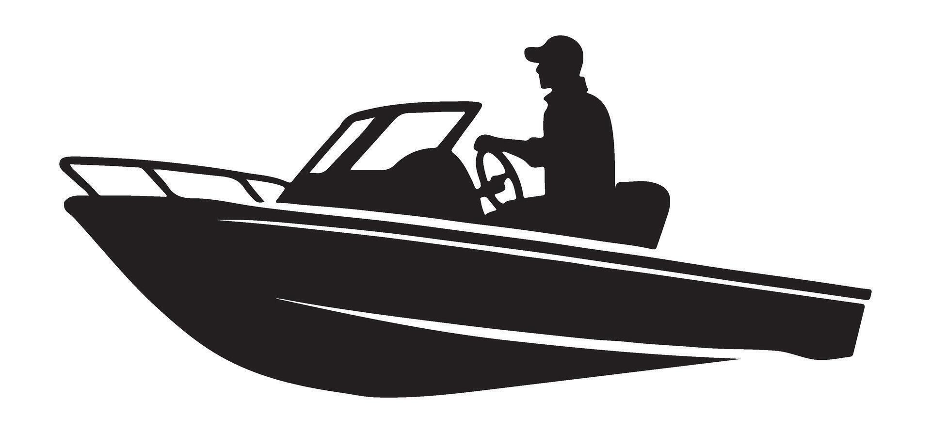 Stylish Black Silhouette Person Boating on a Boat Illustration vector
