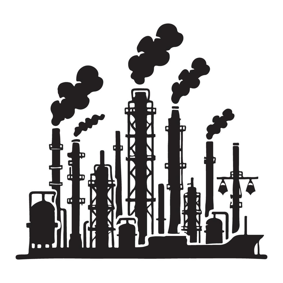 Silhouette Illustration of an Oil Refinery design vector