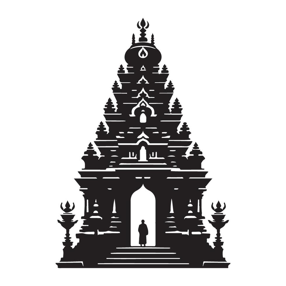 Temple Silhouette with Person Meditating vector