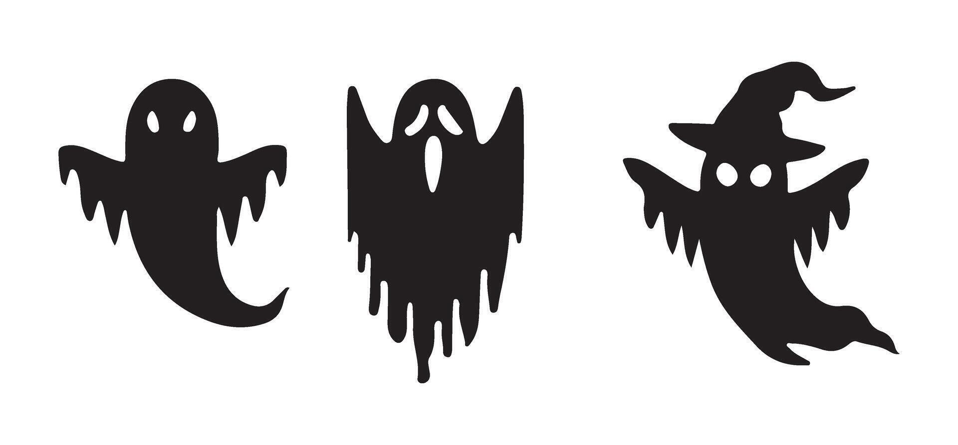 Spooky Halloween Ghosts Silhouette Illustration Set vector