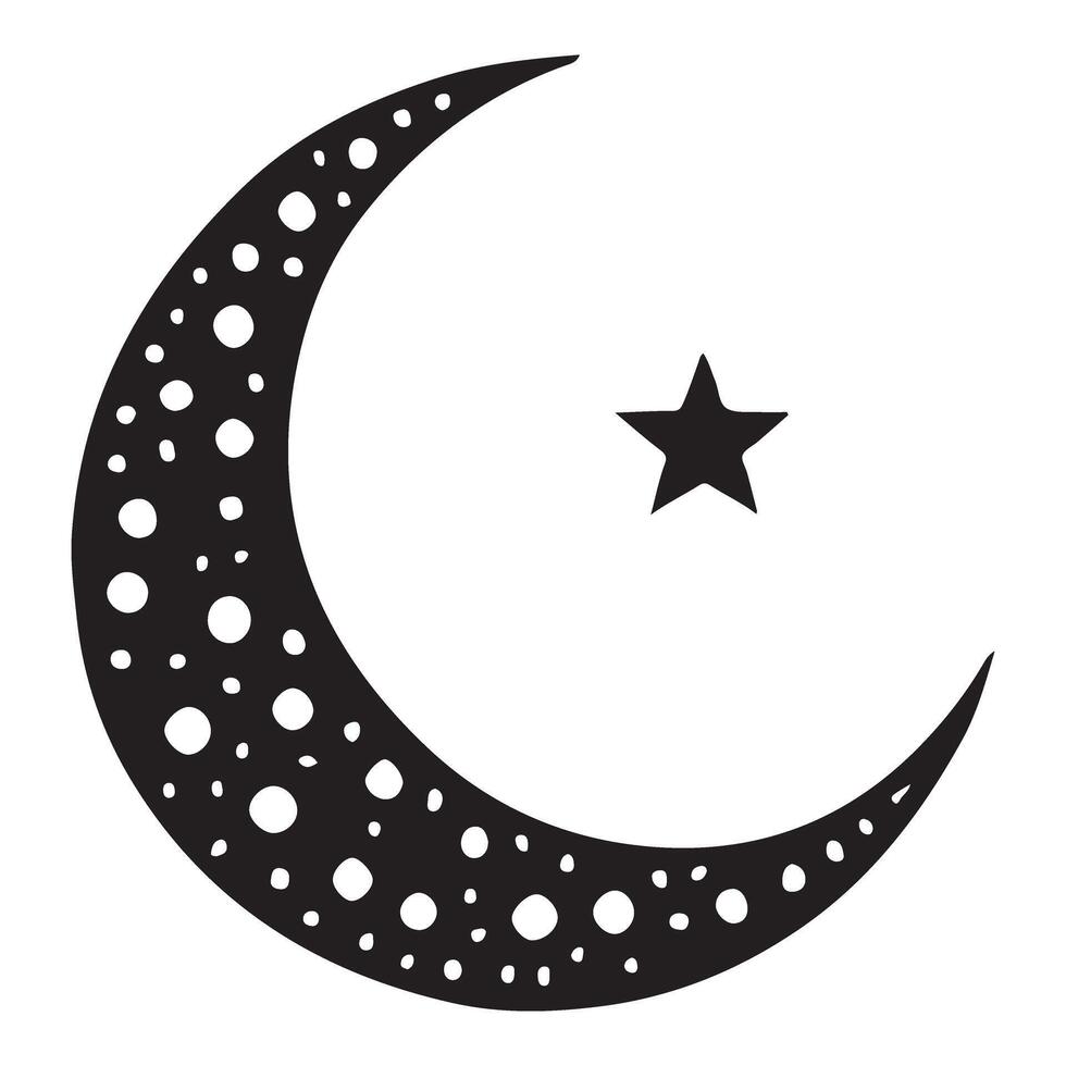 Ornate Black Silhouette Crescent Moon and Star Illustration vector