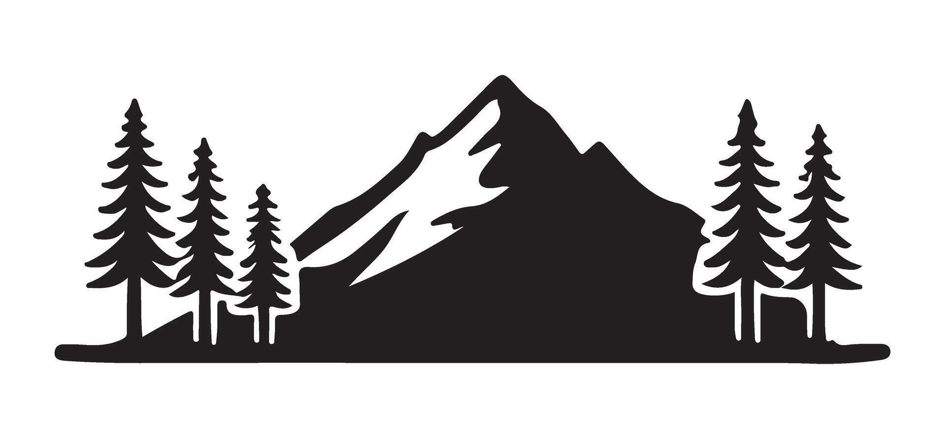 Mountain Range with Pine Trees Silhouette Art vector