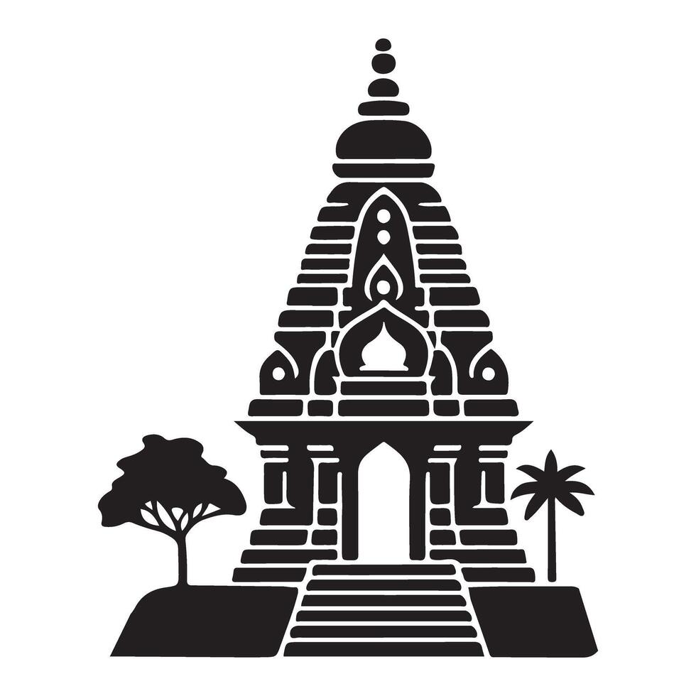 Traditional South Indian Temple Silhouette Illustration vector