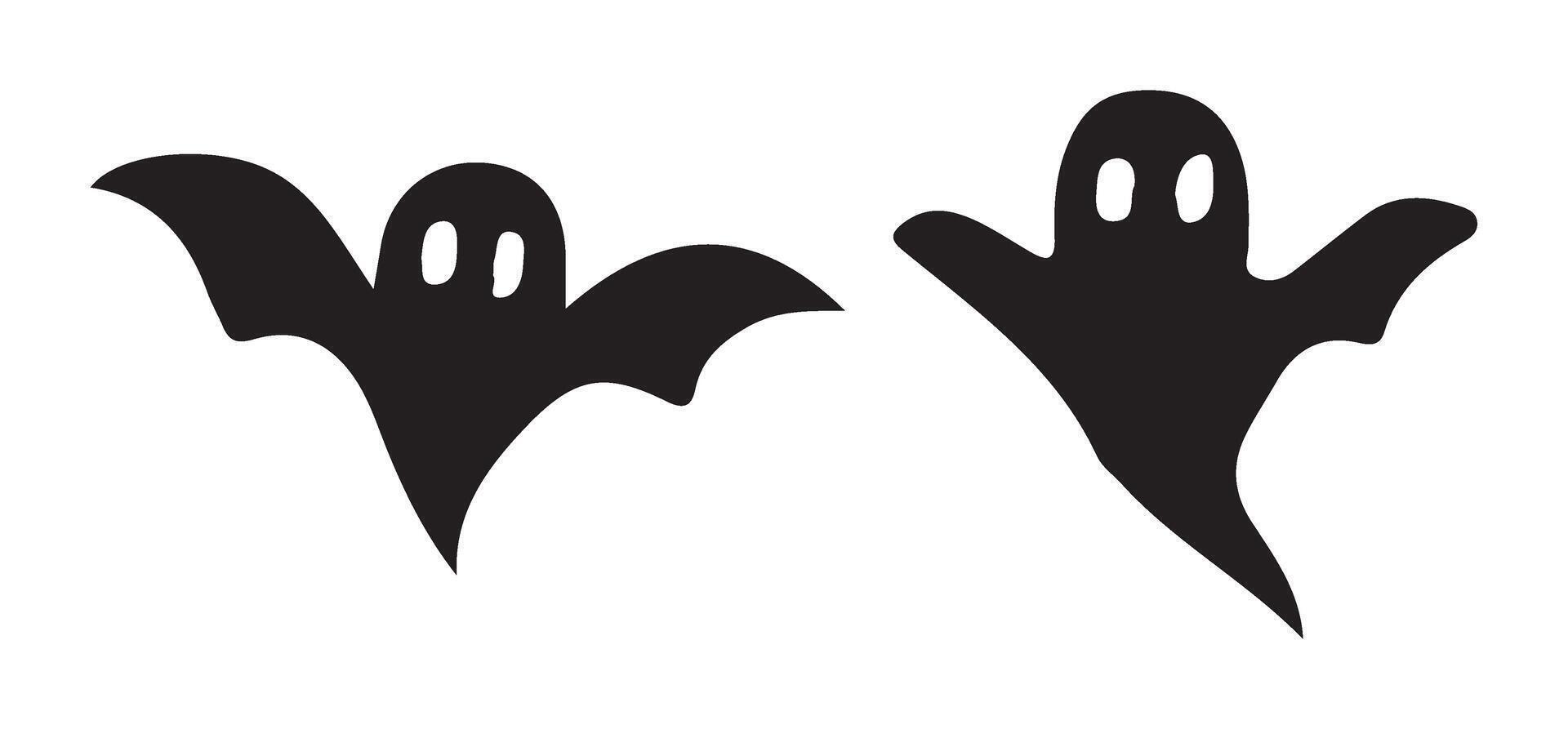 Silhouette Illustration of a Bat and Ghost vector